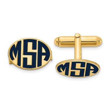 Oval Personalized Monogram Cuff Links with Black Enameled Letters