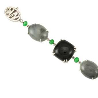 Image of 7.75" 14K White Gold Bracelet w/ Grey & Green Jadeite Jade & Black Nephrite Jade Image of 7.75" 14K White Gold Bracelet w/ Grey & Green Jadeite Jade & Black Nephrite Jade