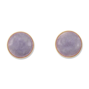 Image of 13.5mm 18K Yellow Gold Round Lavender Jadeite Jade Stud Earrings