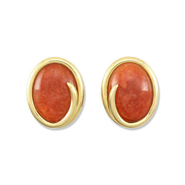 Image of 14K Yellow Gold & Red Jadeite Jade Oval Omega Back Earrings