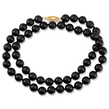 Image of 20" 8mm Black Nephrite Jade Bead Necklace with 14K Yellow Gold Clasp