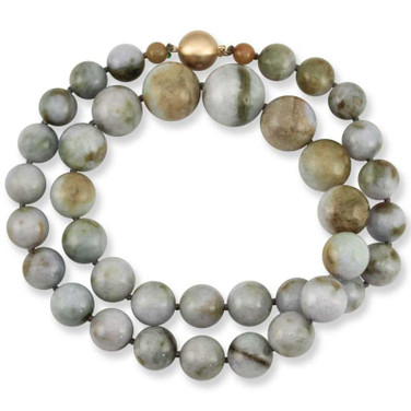Image of 23" Knotted Lavender Jadeite Jade Bead Necklace with 14K Yellow Gold Clasp