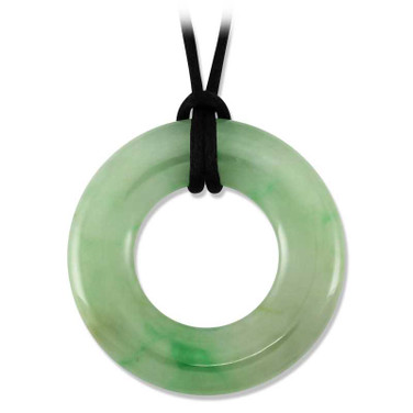 Image of Adjustable Length Cord Necklace with Green Jadeite Jade Donut Disc Pendant