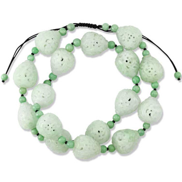 Image of Adjustable Length Green Jadeite Jade Necklace with Carved Beads