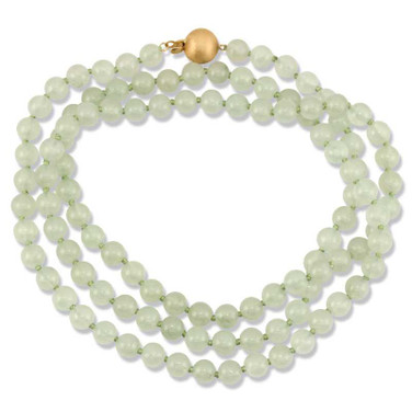 Image of 32" 18K Yellow Gold Light Green Jadeite Jade Bead Necklace