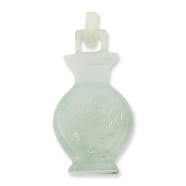 Image of Light Green Jadeite Jade Pendant - Carved Vase with Flowers & Bird