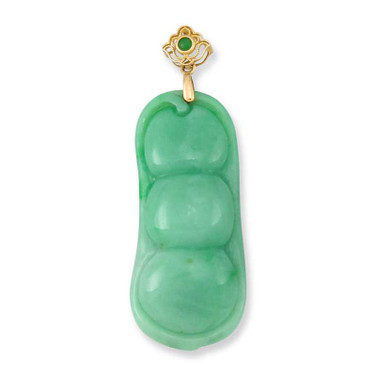 Image of 18K Yellow Gold Carved Green Jadeite Jade Pea Pod Pendant