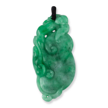 Image of Carved Green Jadeite Jade Mushroom Design Pendant with Black Cord Bail