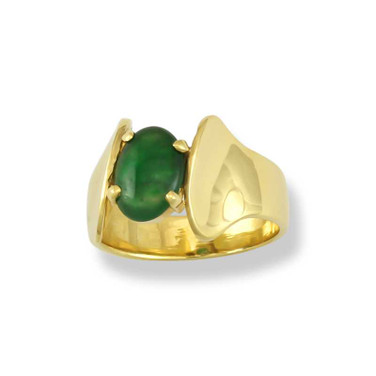 Image of Size 6 18K Yellow Gold Paddle Mount Ring with Dark Green Jadeite Jade