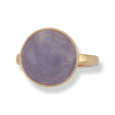 Image of Size 7 14K Yellow Gold Ring with Milgrain Bezel-Set Lavander Jadeite Jade