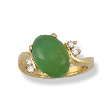 Image of 18K Yellow Gold Green Jadeite Jade Ring with 4 Diamonds