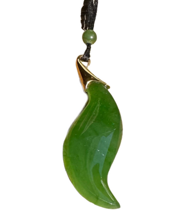 40mm Gold-Tone Stainless Steel Genuine Natural Nephrite Jade Curved Pendant on Cord