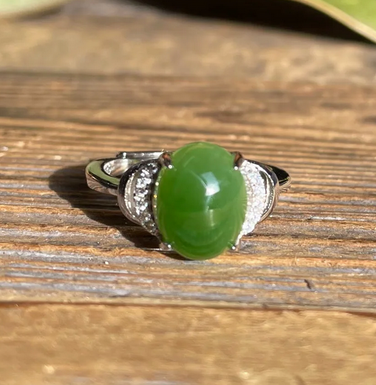 Sterling Silver Adjustable Band Ring with 10mm Jade Cabochon