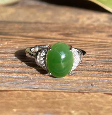 Image of Sterling Silver Adjustable Band Ring with 10mm Jade Cabochon