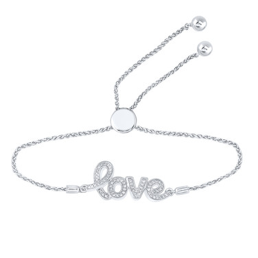 Sterling Silver Womens Round Diamond Love Word Adjustable Friendship Adjustable Bracelet  Cttw Style 116825