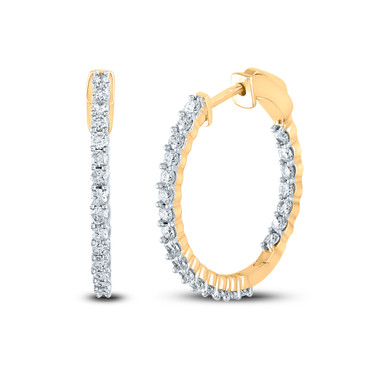 10kt Yellow Gold Womens Round Diamond Inside Outside Hoop Earrings 1-1/2 Cttw