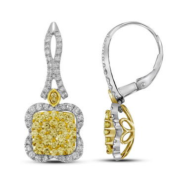14kt Two-tone Gold Womens Round Yellow Diamond Dangle Earrings 2-3/8 Cttw