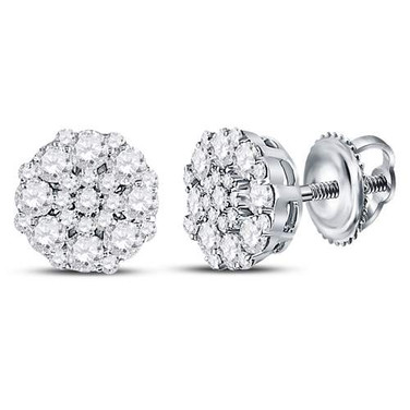 14kt White Gold Womens Round Diamond Cluster Stud Earrings 5/8 Cttw