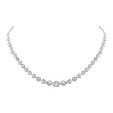 14kt White Gold Womens Round Diamond Graduated Halo Cluster Tennis Necklace 3.00 Cttw
