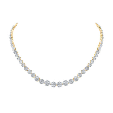 14kt Yellow Gold Womens Round Diamond Flower Cluster Luxury Necklace 10 Cttw