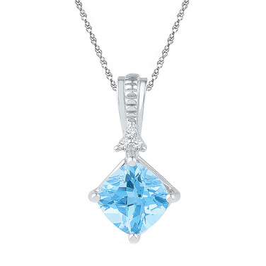 Sterling Silver Womens Princess Lab-Created Blue Topaz Fashion Pendant 2-3/8 Cttw