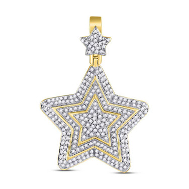 Image of 10kt Yellow Gold Mens Round Diamond Concentric Star Pendant 3/4 Cttw Style 149505