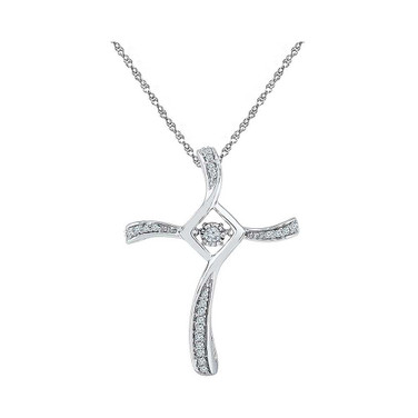 Image of 10kt White Gold Womens Round Diamond Moving Twinkle Cross Faith Pendant 1/8 Cttw