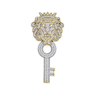 Image of 10kt Yellow Gold Mens Round Diamond King Lion Key Pendant 7/8 Cttw Style 118005