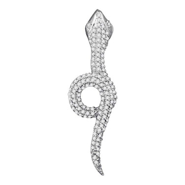 Image of 10kt White Gold Womens Round Diamond Serpent Snake Asp Animal Pendant 1/3 Cttw