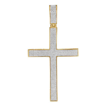 Image of 10kt Yellow Gold Mens Round Diamond Roman Cross Pendant 1-7/8 Cttw Style 58344