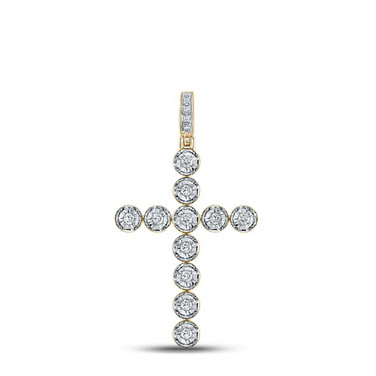 Image of 10kt Yellow Gold Womens Round Diamond Paternoster Cross Faith Pendant 1/4 Cttw