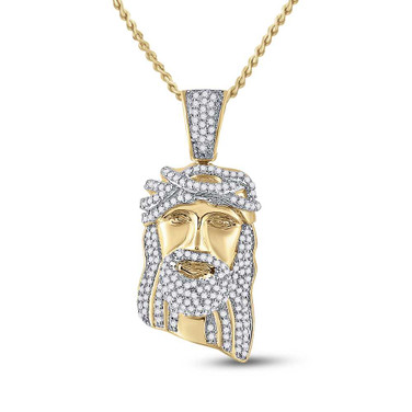 Image of 10kt Yellow Gold Mens Round Diamond Jesus Christ Messiah Head Pendant 3/8 Cttw Style 118001
