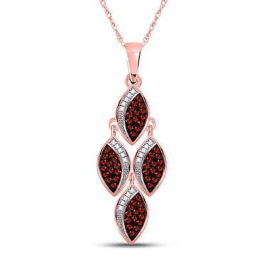 Image of 10kt Rose Gold Womens Round Red Color Enhanced Diamond Cascading Oval Pendant 1/4 Cttw
