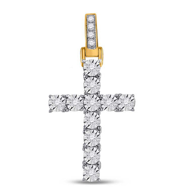 Image of 10kt Yellow Gold Mens Round Diamond Cross Faith Pendant 1/8 Cttw Style 117273