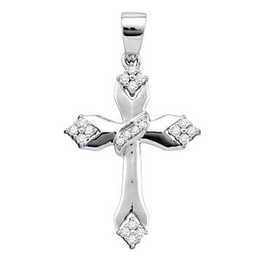10k White Gold Womens Round Diamond Cross Crucifix Religious Pendant 1/5 Cttw