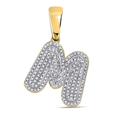 Image of 10kt Yellow Gold Mens Round Diamond Letter M Bubble Initial Pendant 1/2 Cttw Style 128841