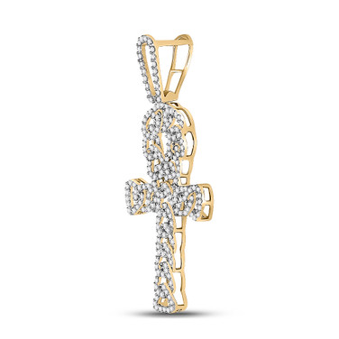 10kt Yellow Gold Mens Round Diamond Ankh Cross Pendant 7/8 Cttw Style 150064 Style 150064