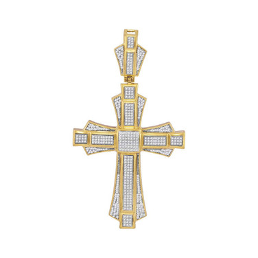 10kt Yellow Gold Mens Round Diamond Cross Saint John Pendant 1.00 Cttw Style 117995
