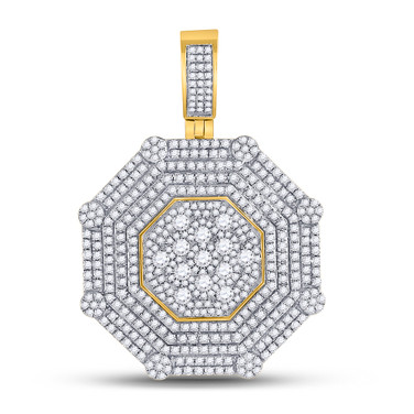10kt Yellow Gold Mens Round Diamond Octagon Cluster Pendant 3-7/8 Cttw Style 149514
