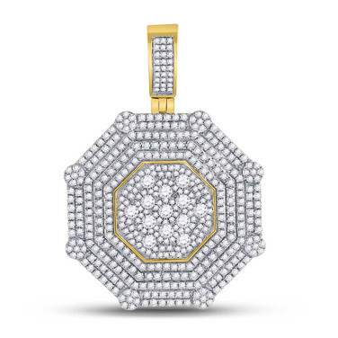 Image of 10kt Yellow Gold Mens Round Diamond Octagon Cluster Pendant 3-7/8 Cttw Style 149514