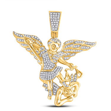 10kt Yellow Gold Mens Round Diamond Archangel Pendant 3/4 Cttw Style 130197