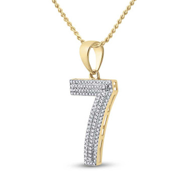 Image of 10kt Yellow Gold Mens Round Diamond Number 7 Pendant 3/8 Cttw Style 150326