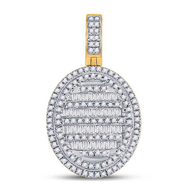 Image of 10kt Yellow Gold Mens Baguette Diamond Oval Pendant 3/4 Cttw Style 149509