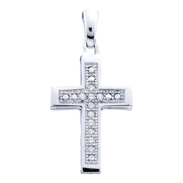 Image of Sterling Silver Womens Round Diamond Simple Roman Cross Pendant 1/20 Cttw