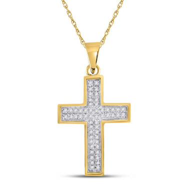 Image of 10kt Yellow Gold Womens Round Diamond Cross Pendant 1/6 Cttw Style 54816
