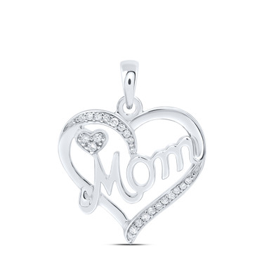 Sterling Silver Womens Round Diamond Mom Mother Heart Pendant 1/10 Cttw