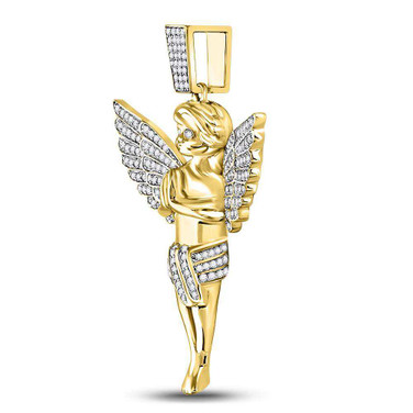 Image of 10kt Yellow Gold Mens Round Diamond Angel Pendant 3/8 Cttw Style 117333