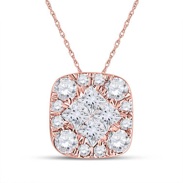 Image of 14kt Rose Gold Womens Princess Diamond Square Cluster Pendant 1/4 Cttw