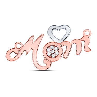 10kt Rose Gold Womens Round Diamond Mom Mother Heart Pendant 1/20 Cttw