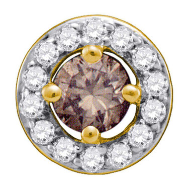 Image of 10kt White Gold Womens Round Brown Diamond Solitaire Pendant 1/2 Cttw